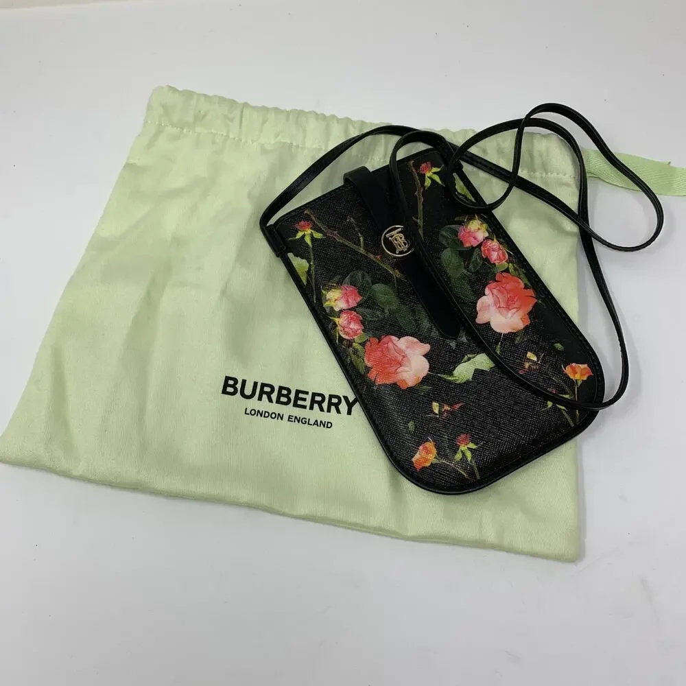 Burberry Rose Print E-Canvas Anne Phone Case Crossbody W/Card Slots 2021 SS